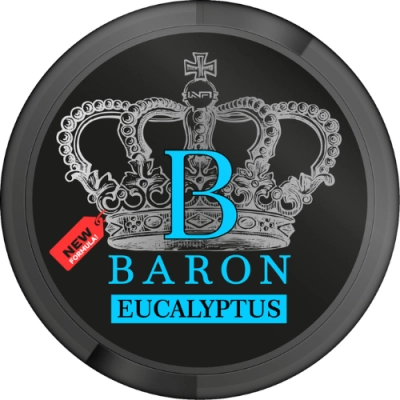 20 woreczków nikotynowych Baron Eucalyptus 77 mg/g o dużej mocy nikotyny i aromacie eucaliptusa.