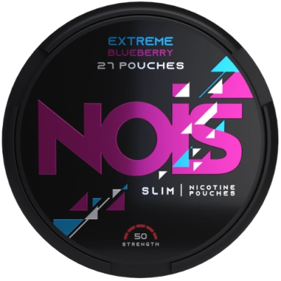 Puszka 27 woreczków nikotynowych Nois Extreme Blueberry 50 mg/g , duża dawka nikotyny ukryta w aromacie jagody