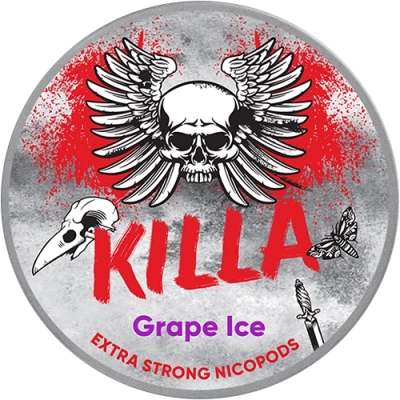 20 woreczków nikotynowych marki Killa Grape Ice 16 mg/g o aromacie mroźnych winogron.